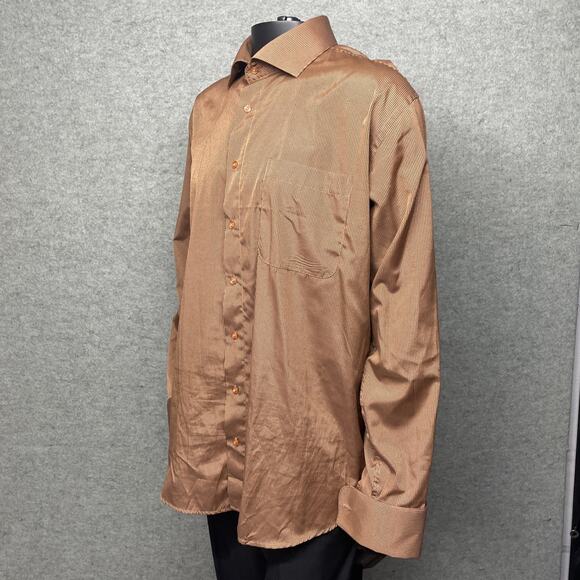 Karl Knox Men 18.5-36/37 Dress Shirt Brown Pin Stripe Btn Up Pastor Statement Pc - Picture 4 of 10